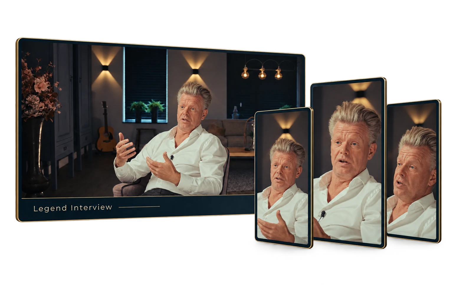 Illustratie van het mediapakket met Bart: een volledige interviewfilm met verticale korte clips